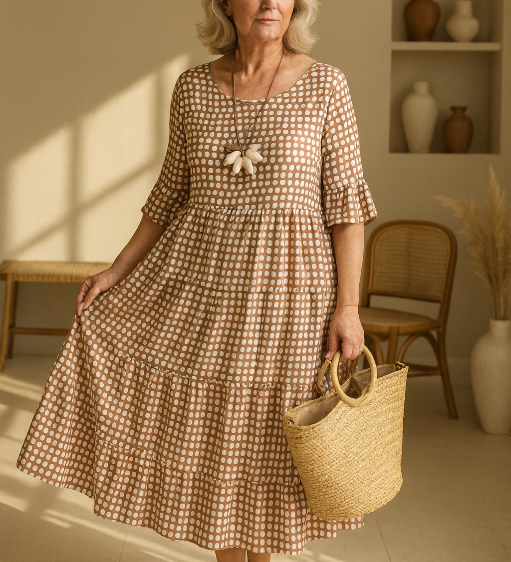 ‍Flóra – Könnyed Rövid Ujjú Midi Ruha (Ingyenes)