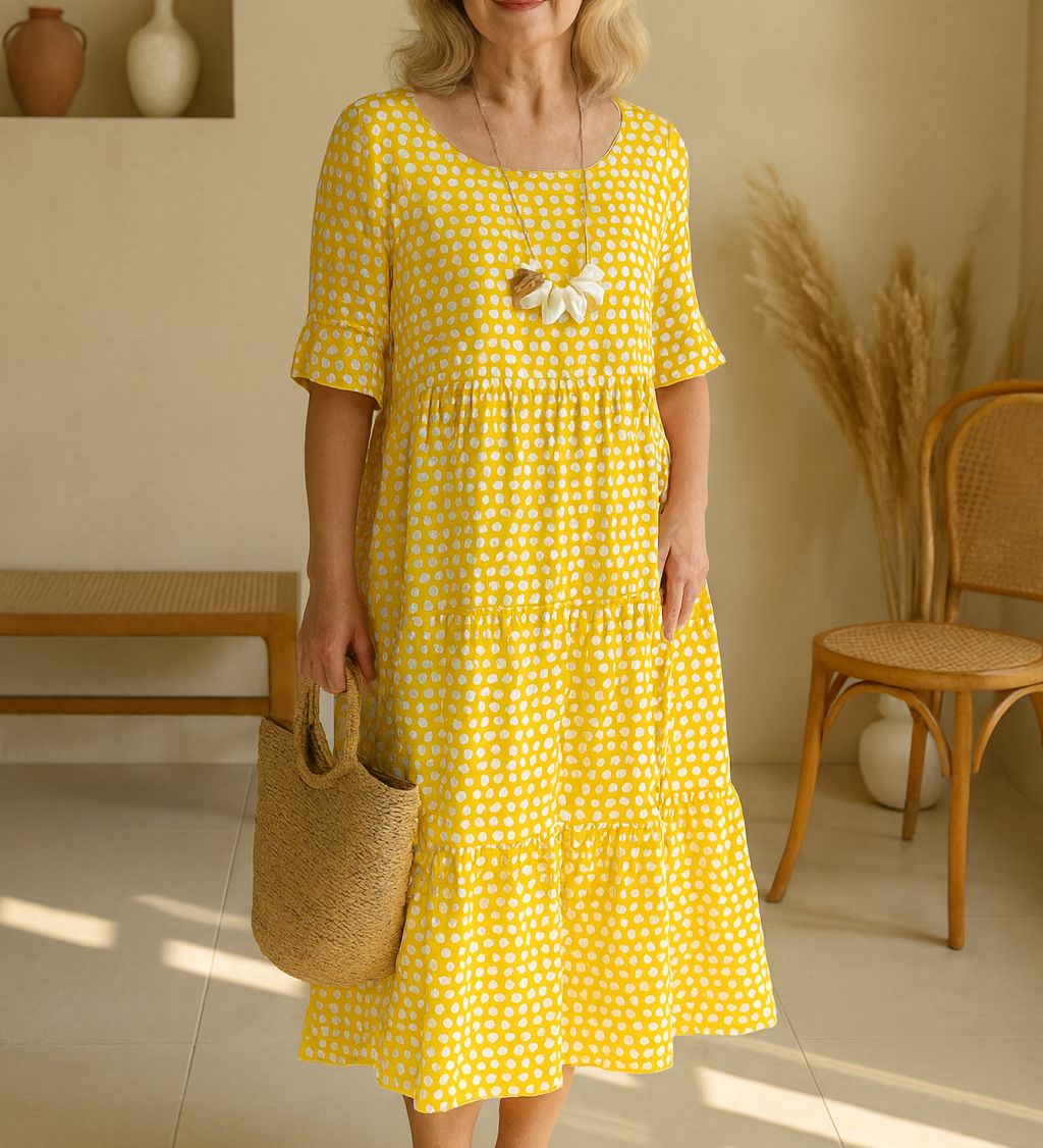 ‍Flóra – Könnyed Rövid Ujjú Midi Ruha (Ingyenes)