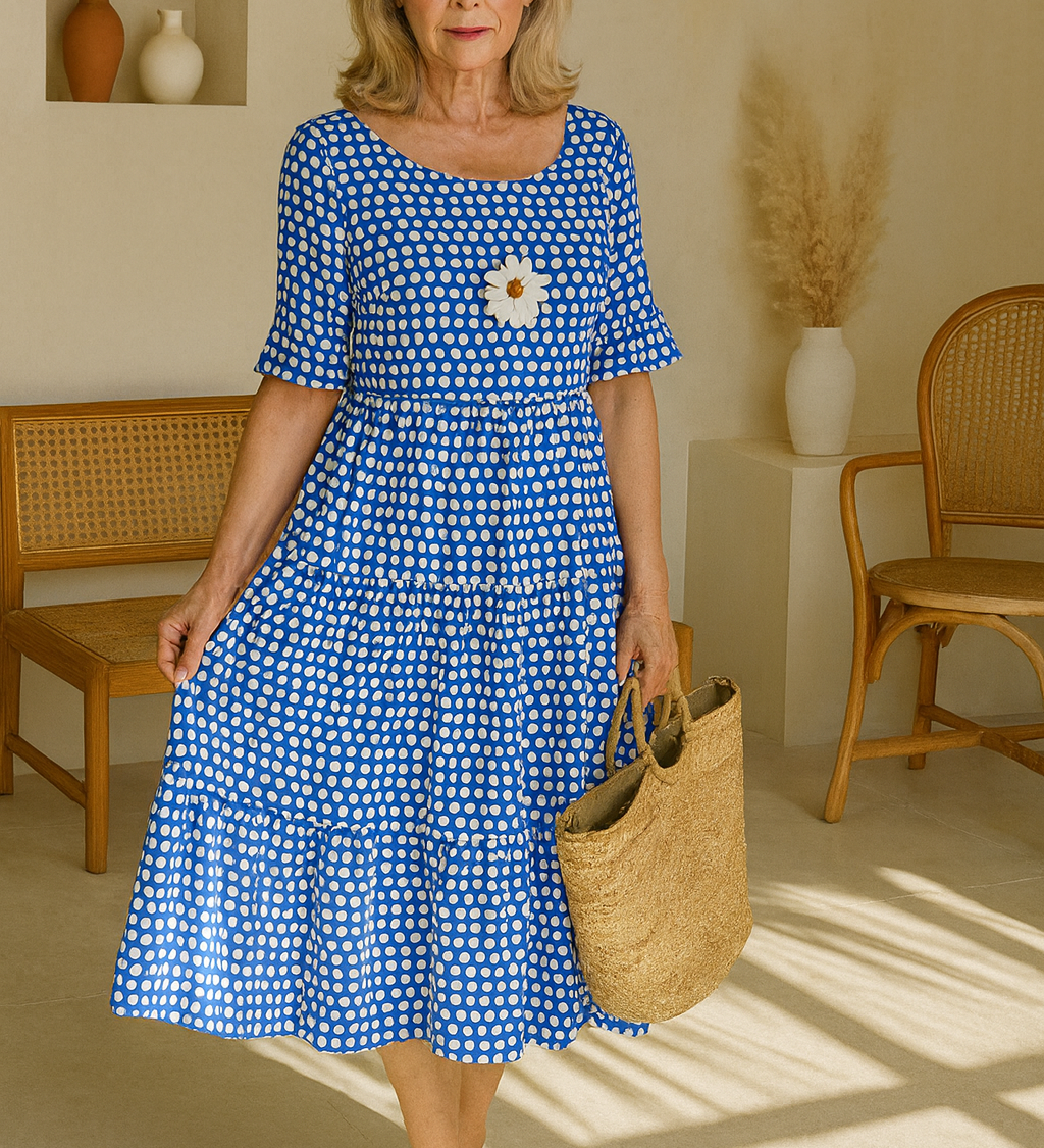 Flóra – Könnyed Rövid Ujjú Midi Ruha