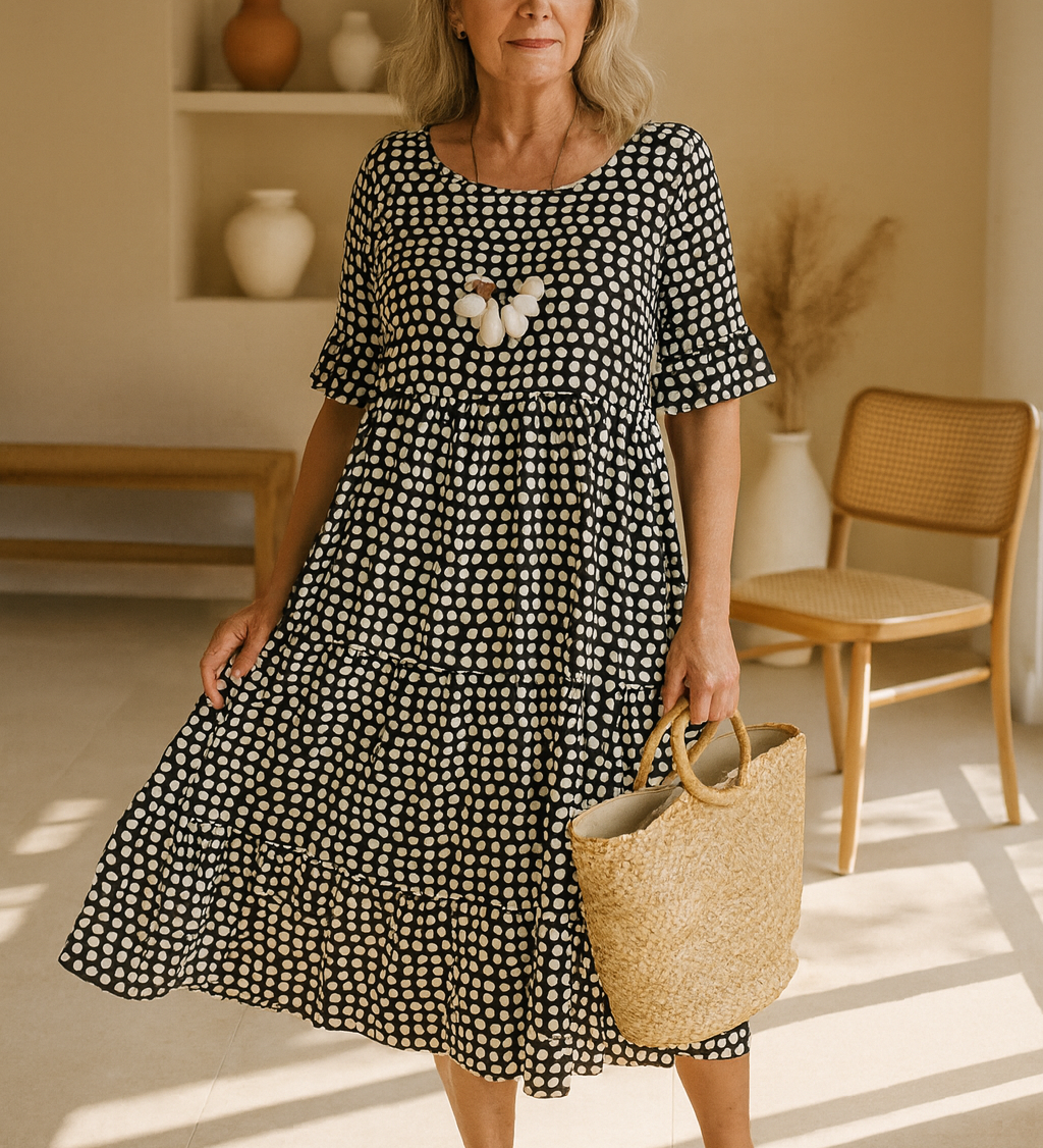 Flóra – Könnyed Rövid Ujjú Midi Ruha