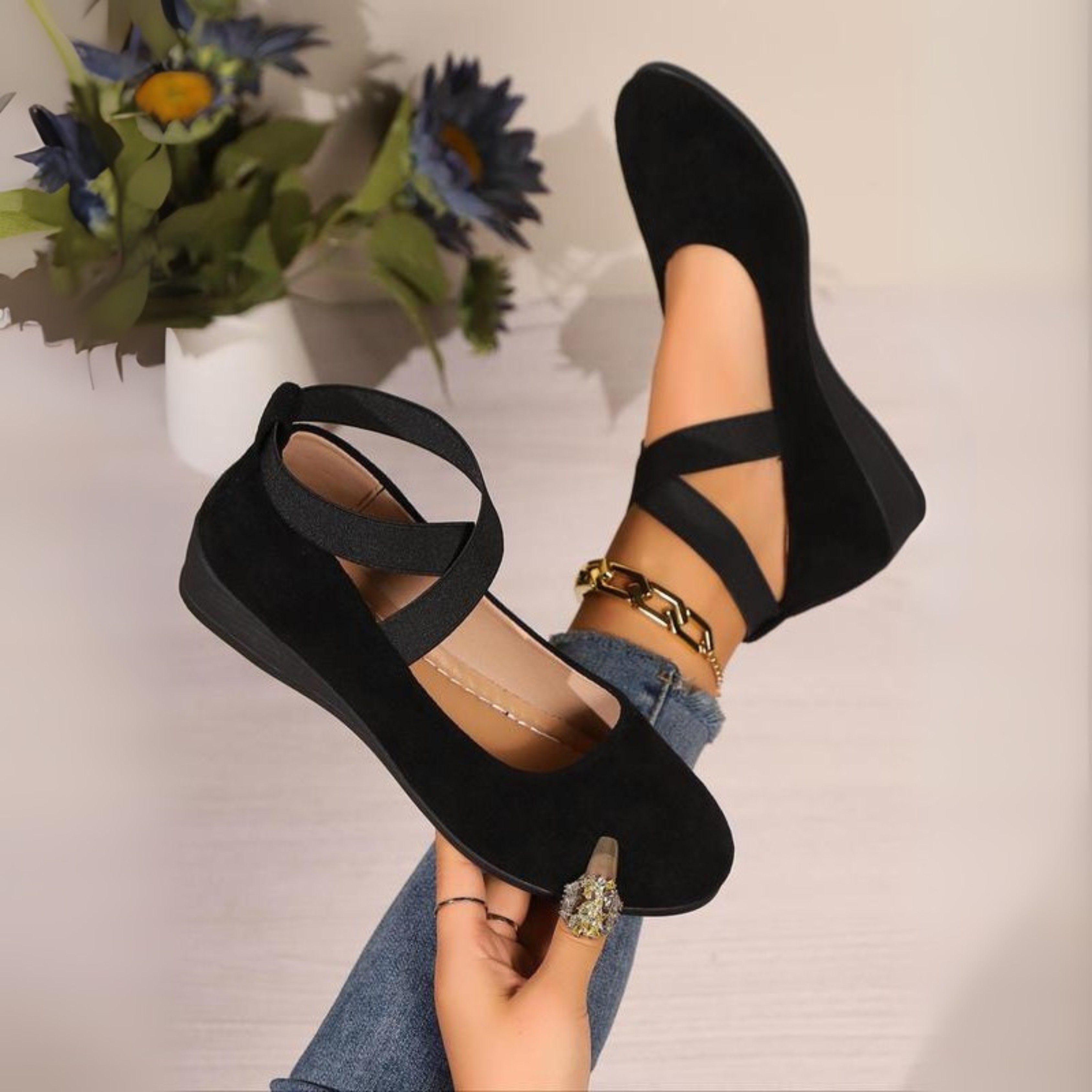 ‍Rozália – Elegáns Wedge Balerina Cipő (Ingyenes)