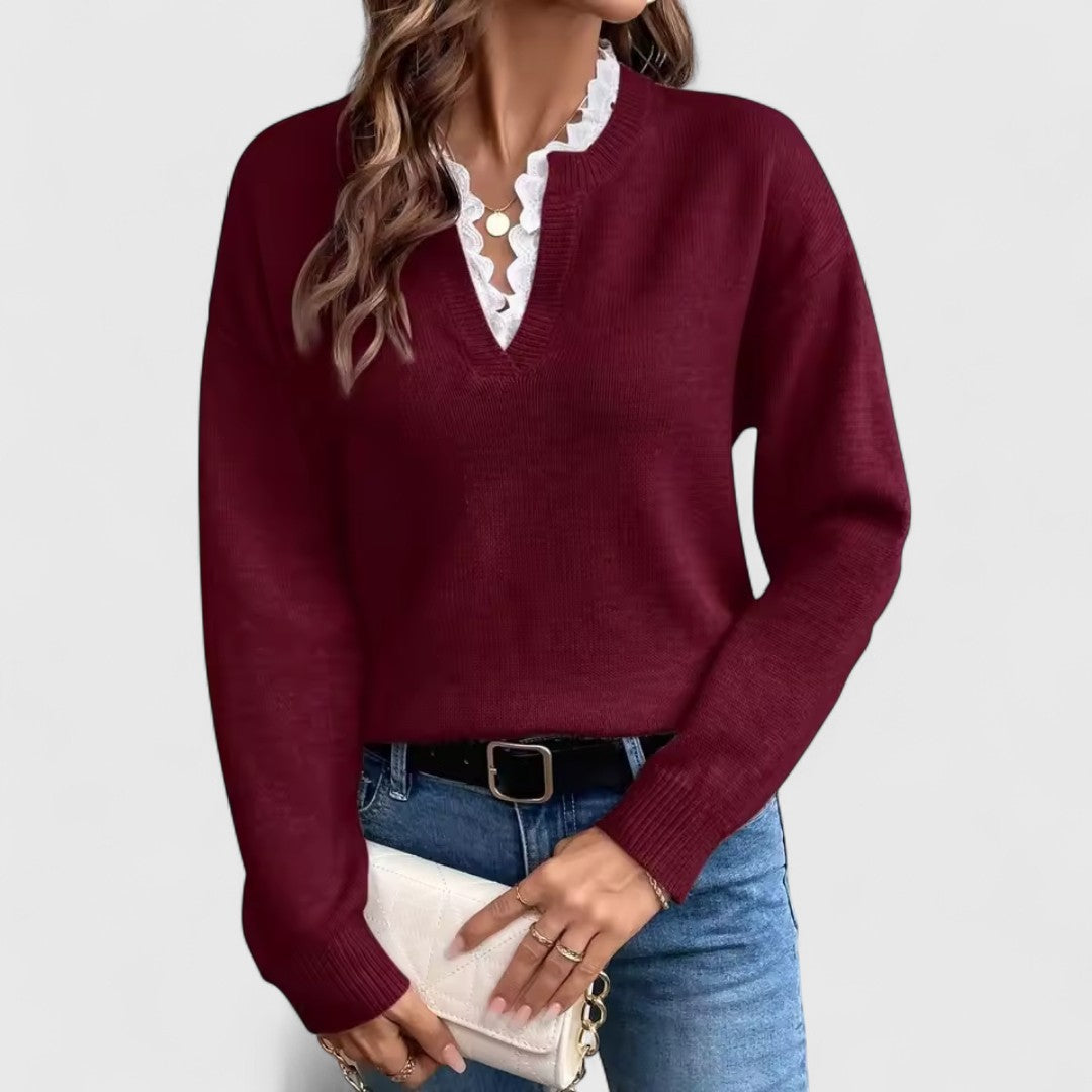 Boldogság - Csipkés Blúz V-nyakkal Elegáns Kényelemmel