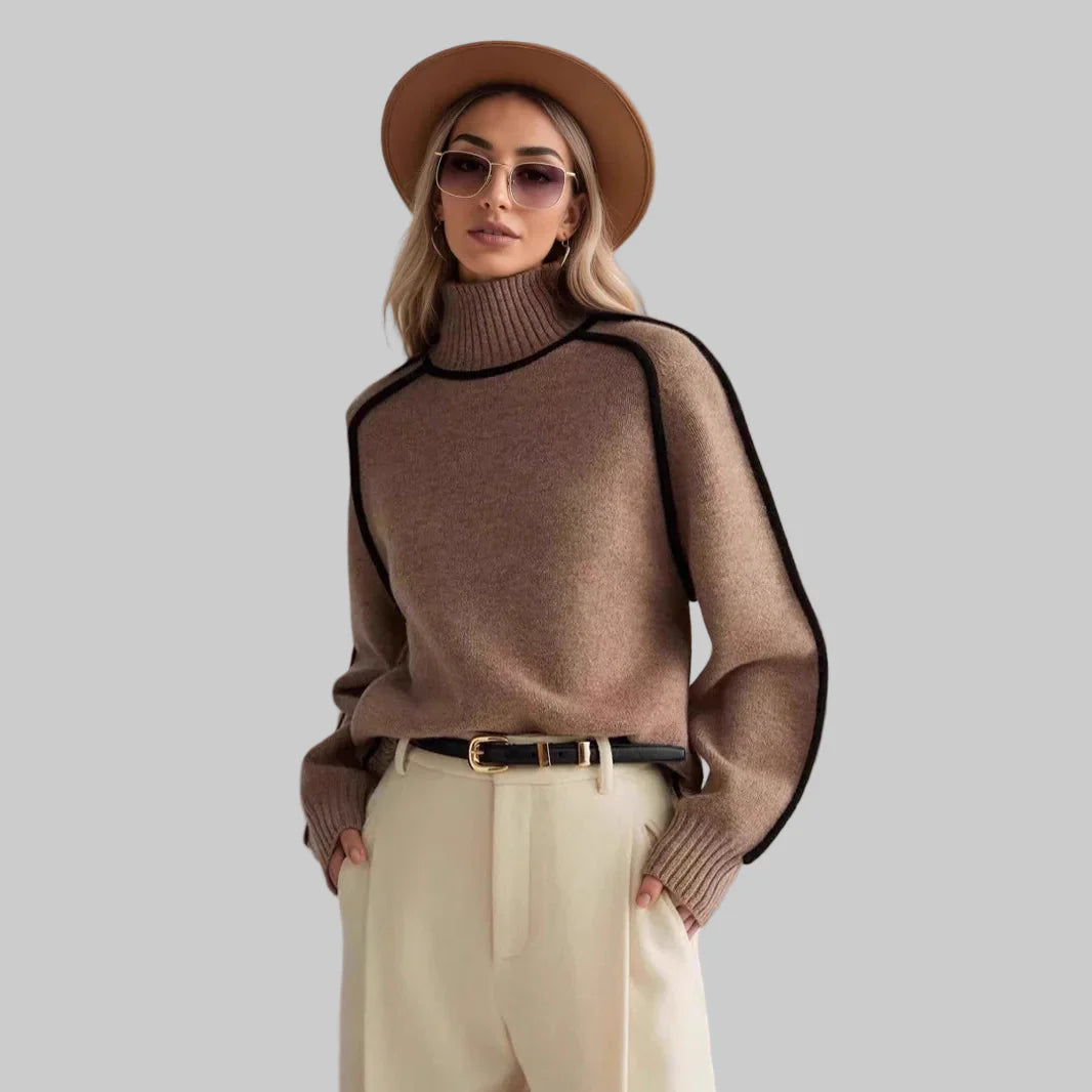 Basilika - Elegáns egyszínű pulóver magas gallérral