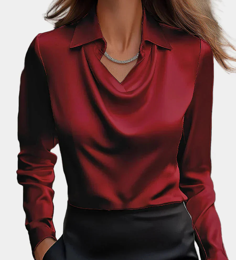 Elegáns Fehér Selyem Blúz Drapé Dekoltázzsal