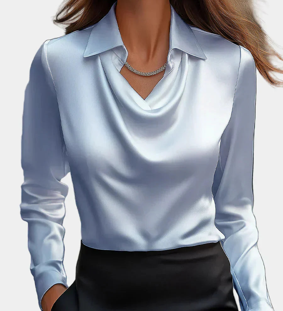 Elegáns Fehér Selyem Blúz Drapé Dekoltázzsal