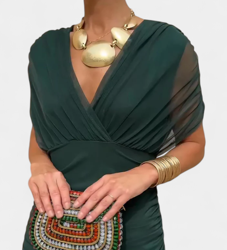 ‍Julianna – Hosszú Virágmintás V‑nyakú Ruha (Ingyenes)